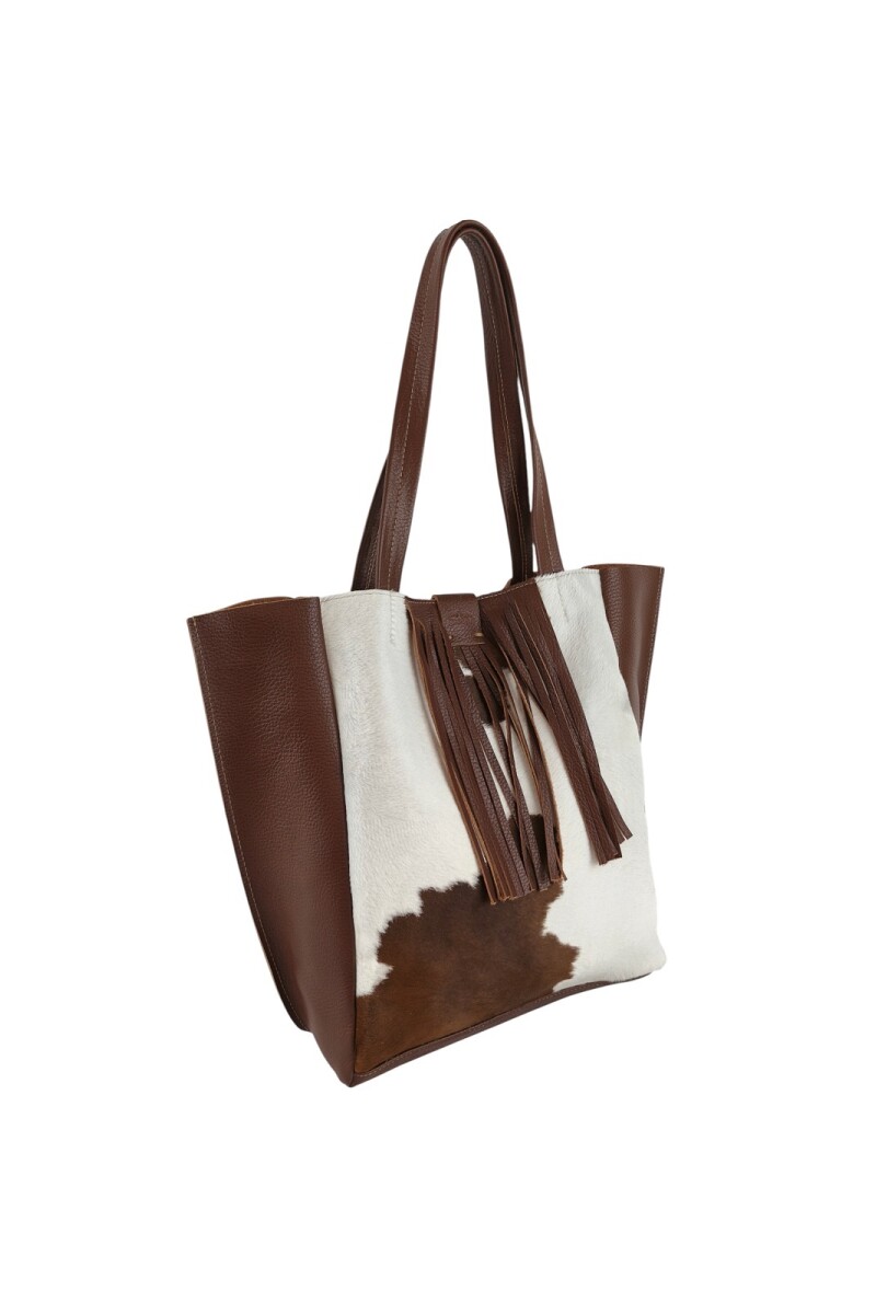 Tote Bag de cuero con pelo Marron