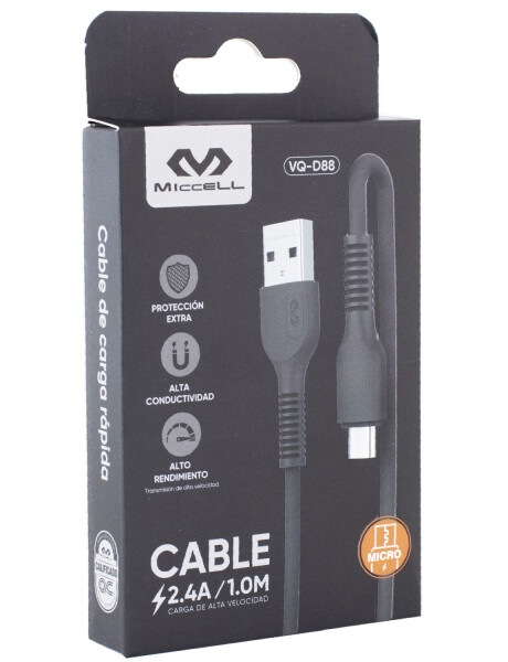Cable micro USB Miccell 2.4A 1.0M Negro