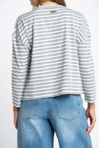 Remera Algodón Elastano Rayada Gris Melange