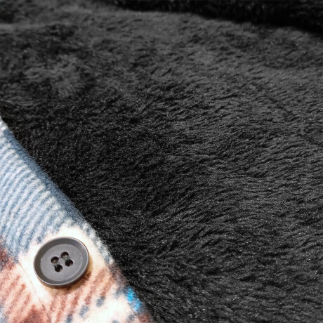 Campera Camisa Leñadora Cangurito Capucha Botones Azul-Beige