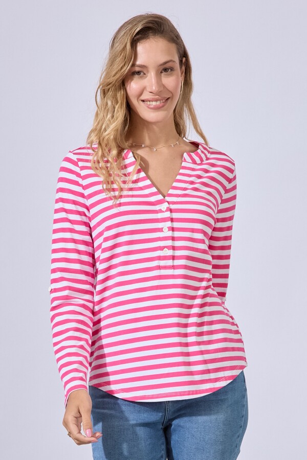 Remera Algodon Escote V FUCSIA