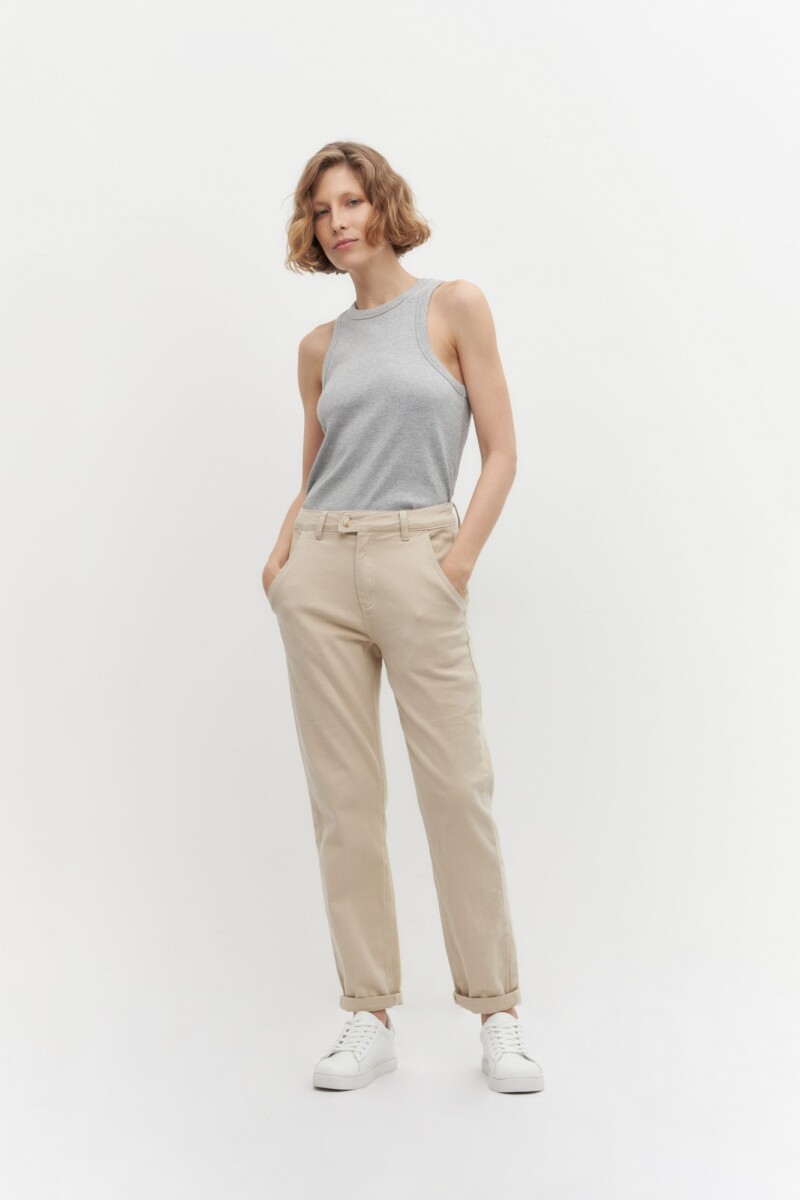 Pantalón chino con cintura cruzada - beige 