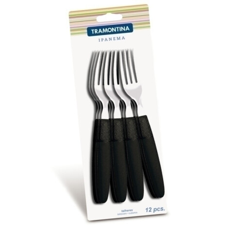 Tenedor mango plástico negro IPANEMA, 12 piezas -TRAMONTINA TN9015