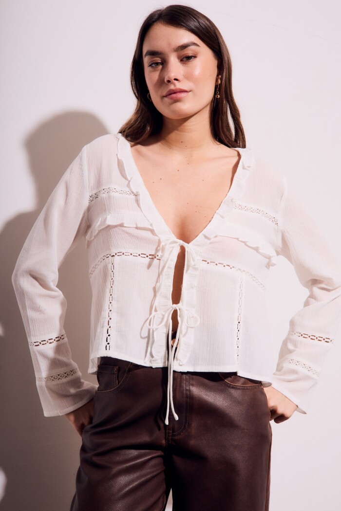 Blusa Encajes Algodón Nácar