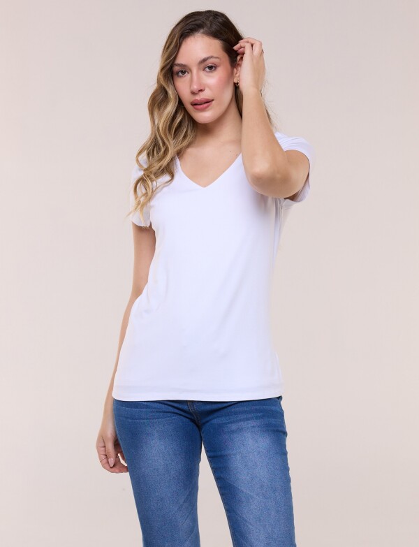 Remera Basica Manga Corta Esote V BLANCO
