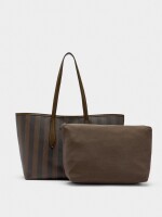Bolso Shopper A Rayas Con Bolsa Extraíble marron