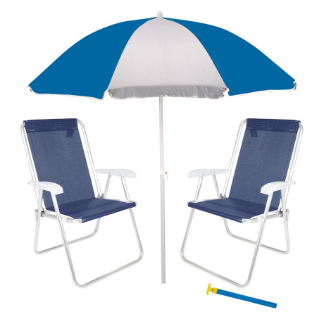 Set Sombrilla + Sillas x2 Pleg + Saca Arena Playa MOR Azul/plata