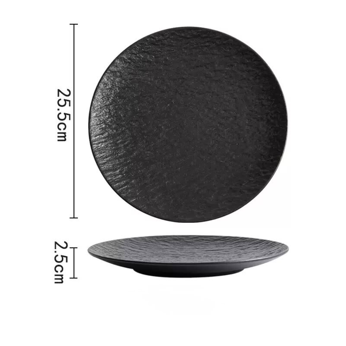 Plato Cerámica Negra - Línea Black Stone – Ø25.5 x 2.5 cm 