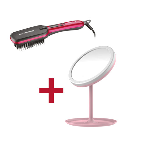 COMBO XION FASHION: Espejo de maquillaje LED + Cepillo de modelado térmico COLOR UNICO