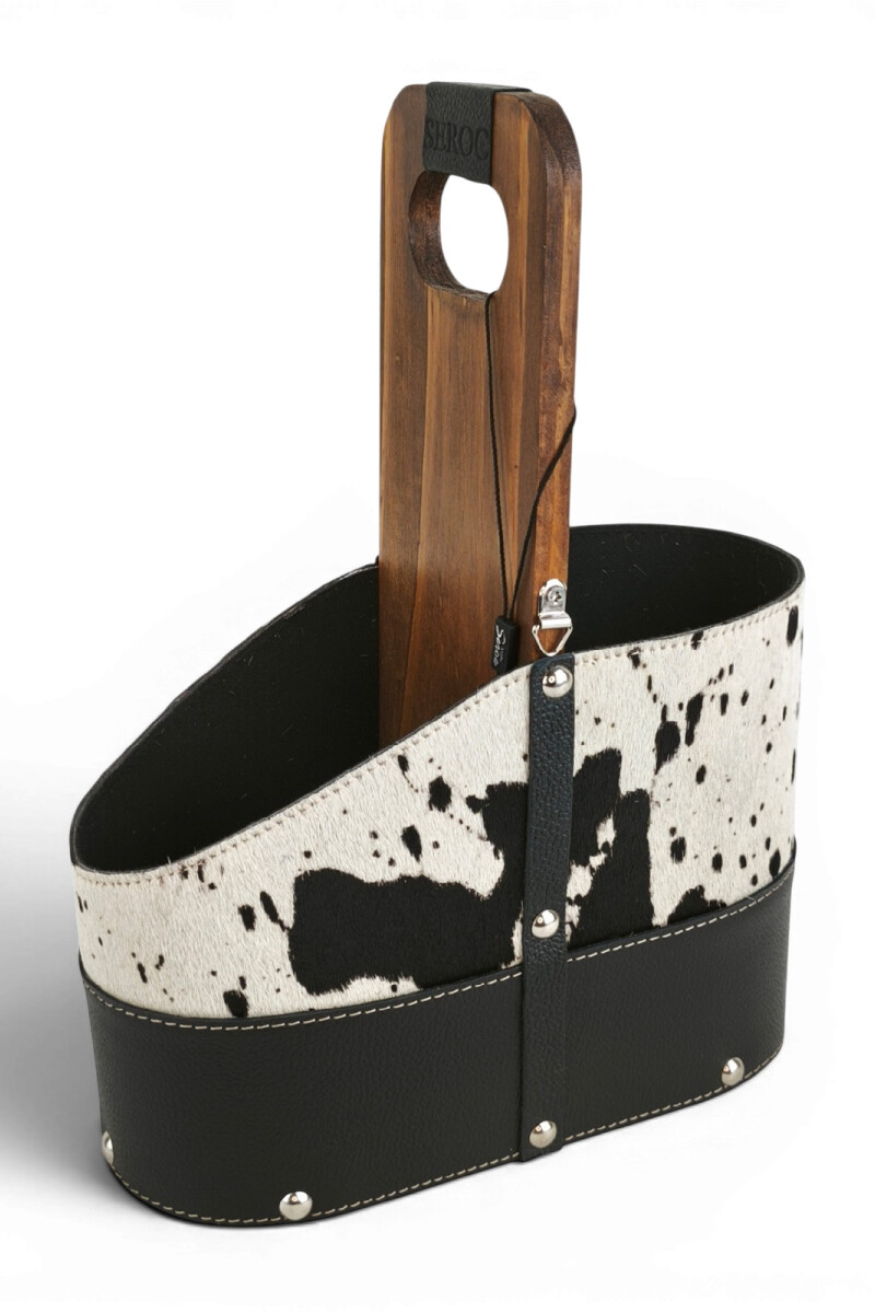 Matera de Cuero Vacuno Legítimo con Estructura Integral de Madera y porta celular Negro 2