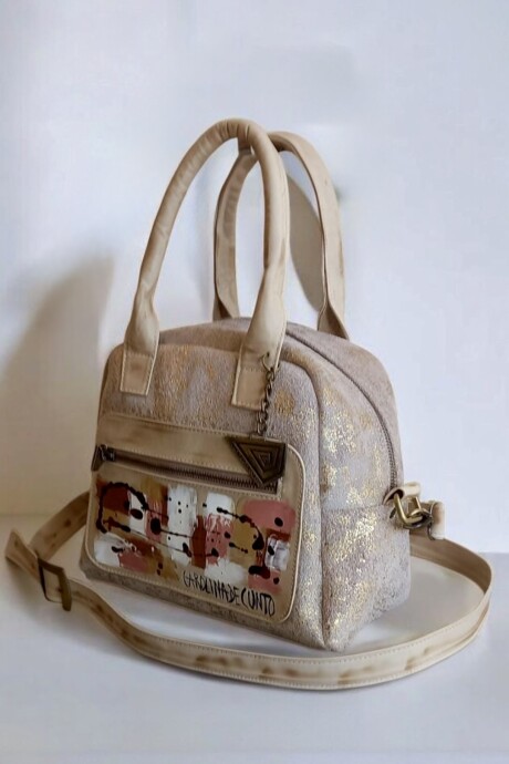 Cartera ISA Natural Y Jaspeado Dorado Con Arte Pintado A Mano