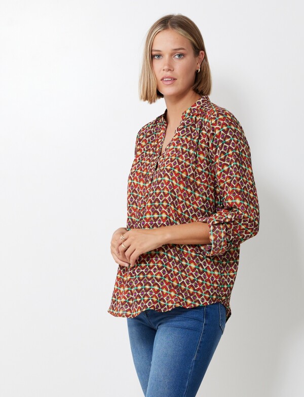 Blusa Gasa Print MULTI/MARRON