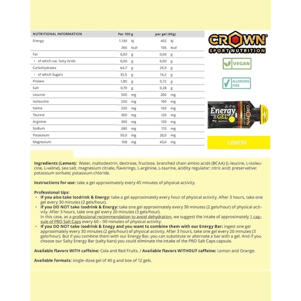 Crown Sport Nutrition Energy Gel Caja 12 Unidades | Gel Energético Limón Crown Sport Nutrition Energy Gel Caja 12 Unidades | Gel Energético Limón