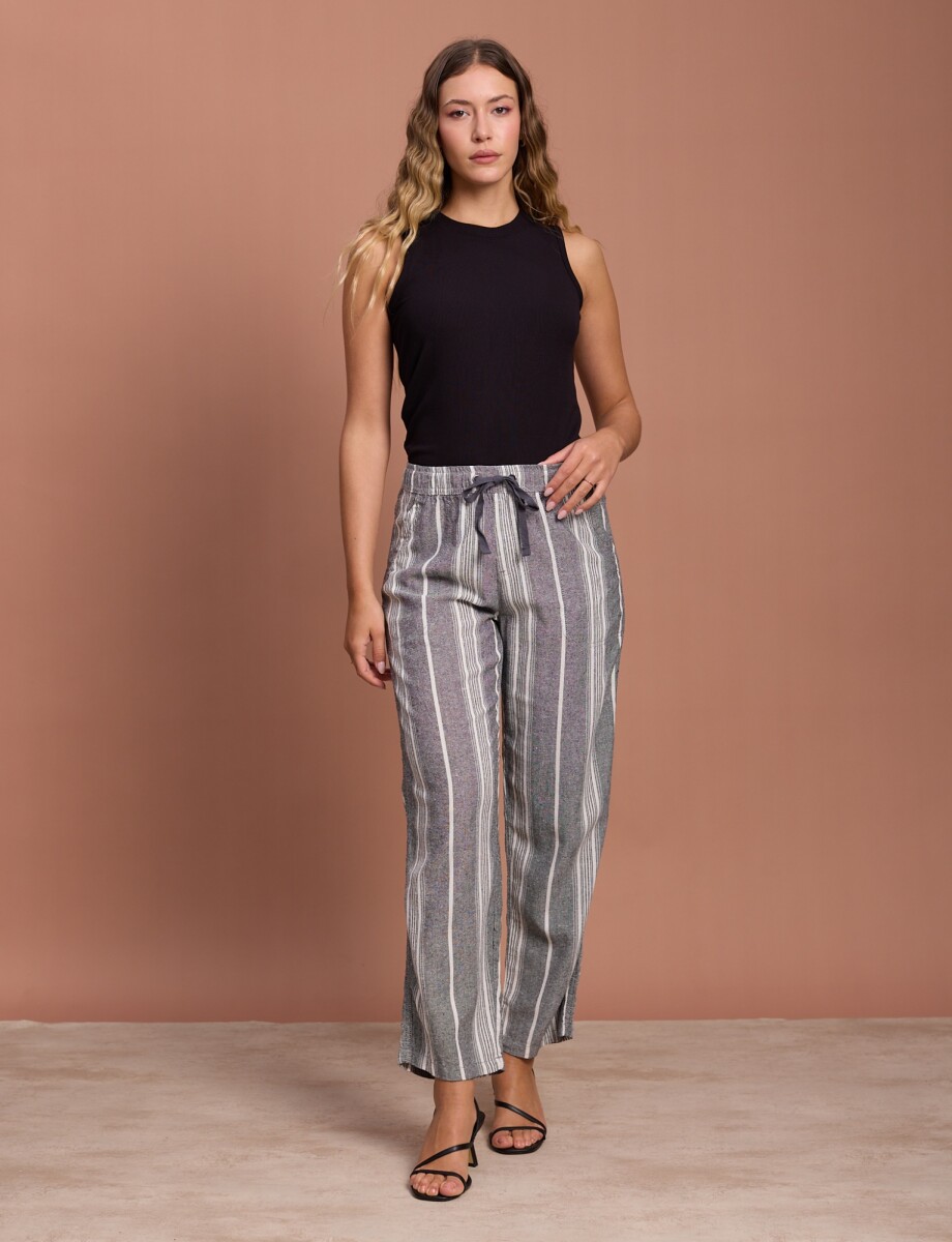 Pantalon Lino - Negro/blanco 