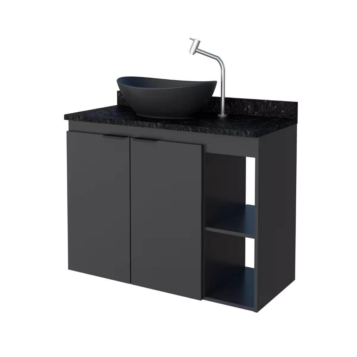Mueble De Baño Suspendido Aster Negro 80 Cm Mesada Granito Sin Bacha 