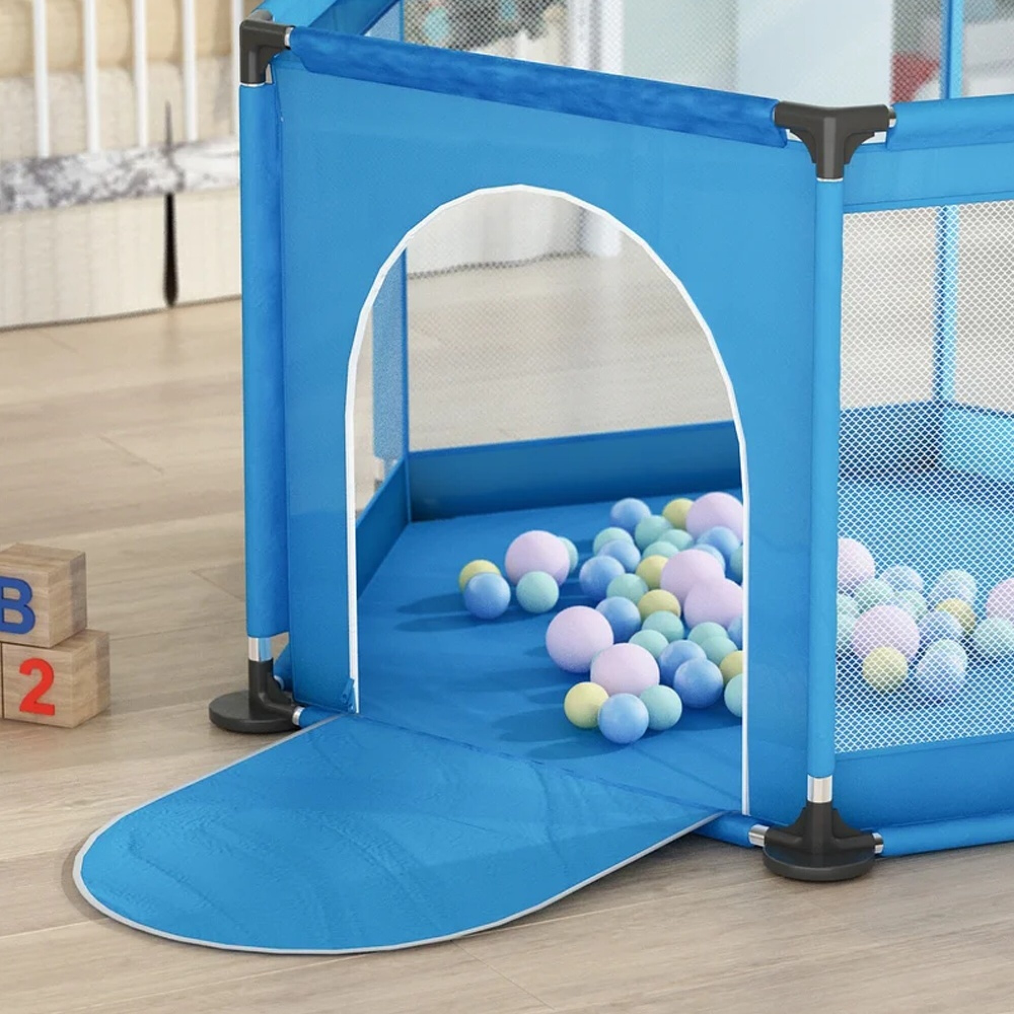Corral con Puerta Pelotero para Bebé Transportable Celeste HTS