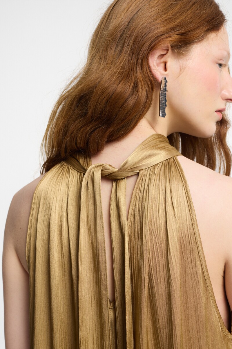 VESTIDO LARGO CUELLO HALTER Camel