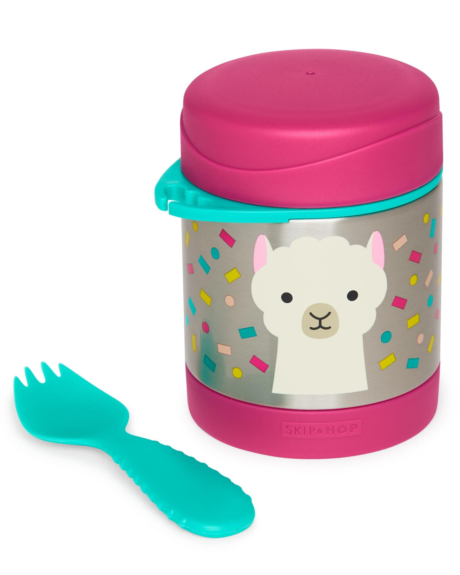 Tupper de acero inoxidable con cubierto diseño llama Tupper de acero inoxidable con cubierto diseño llama