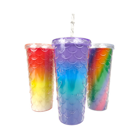 Vaso acrilico sirena con sorbito y tapa Rosa