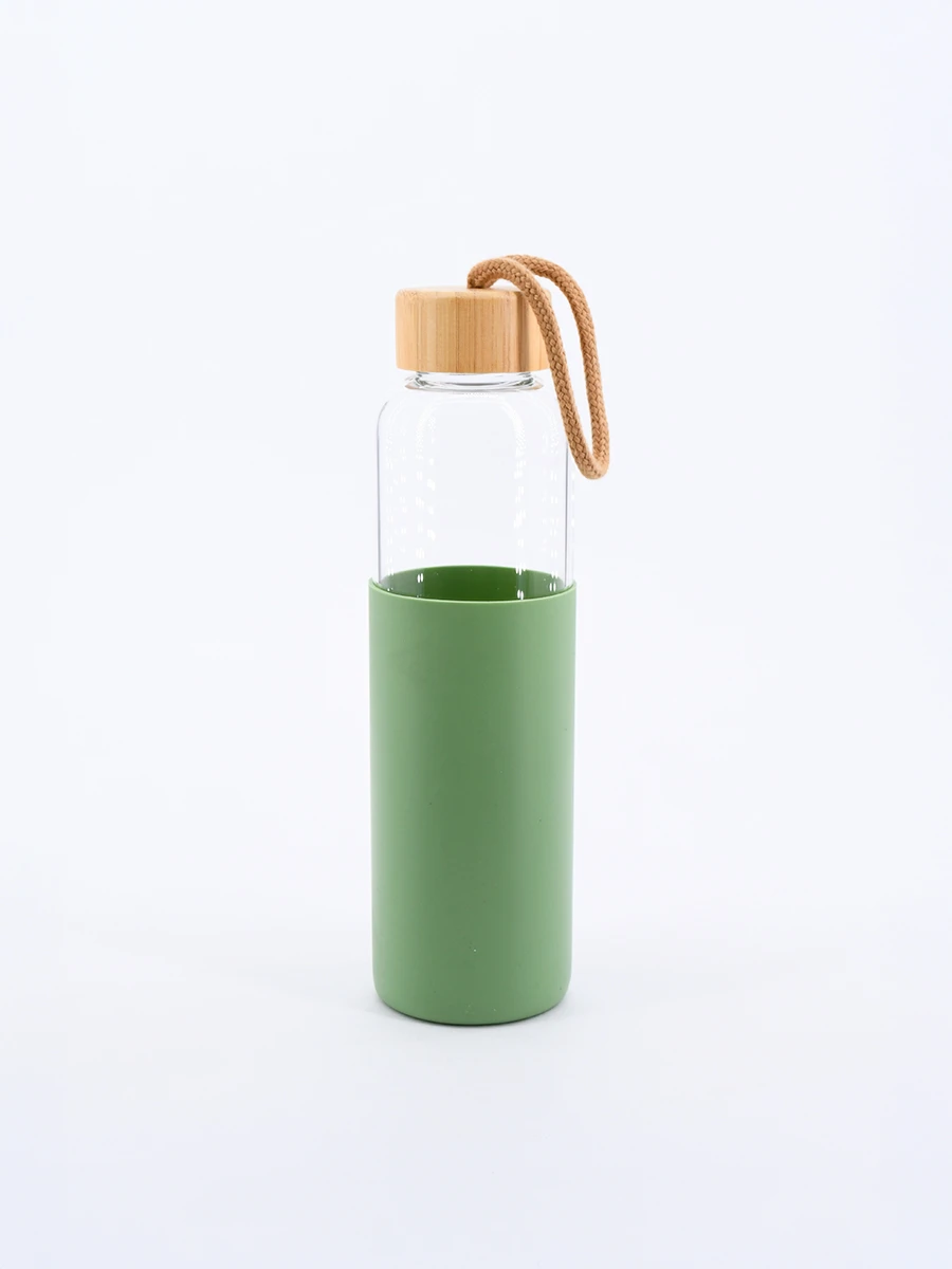 BOTELLA VIDRIO CON BASE SILICONA - VERDE 