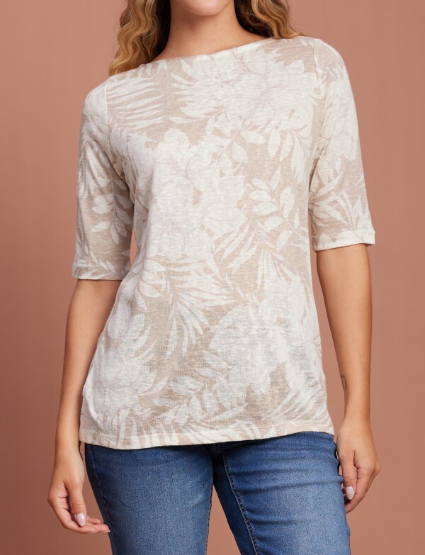 Remera 3/4 Printed BEIGE/MULTI