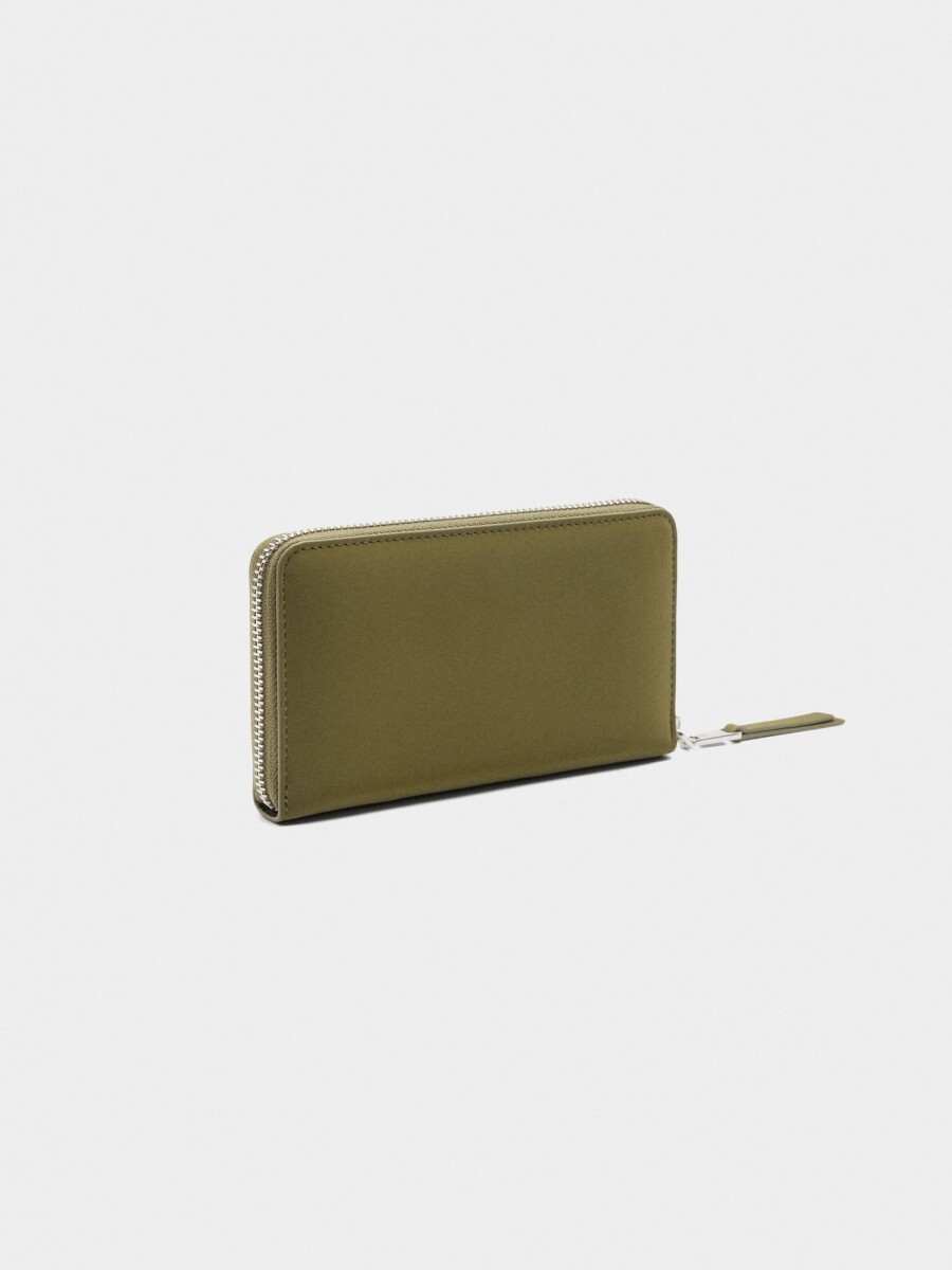 Cartera De Textura Suave Con Cierre De Cremallera M verde