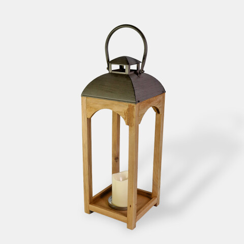 FAROL BEIGE COMB C/VELA LED 18X18X46CM Unica