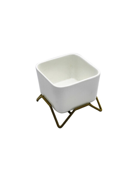 MACETA CERAMICA C/BASE 6x6x9CM BLANCO/DORADO MACETA CERAMICA C/BASE 6x6x9CM BLANCO/DORADO