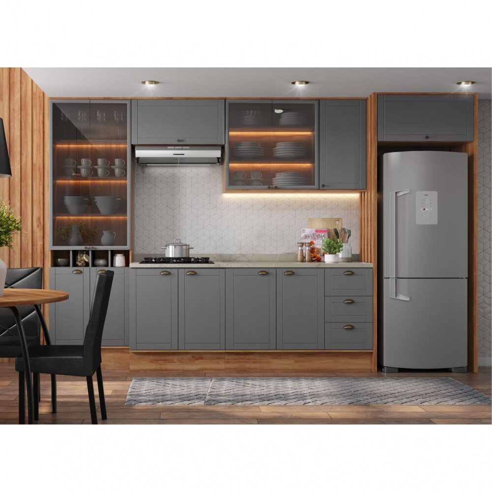 Armario Cocina Americana 2 Puertas de Vidrio Gris Armario Cocina Americana 2 Puertas de Vidrio Gris