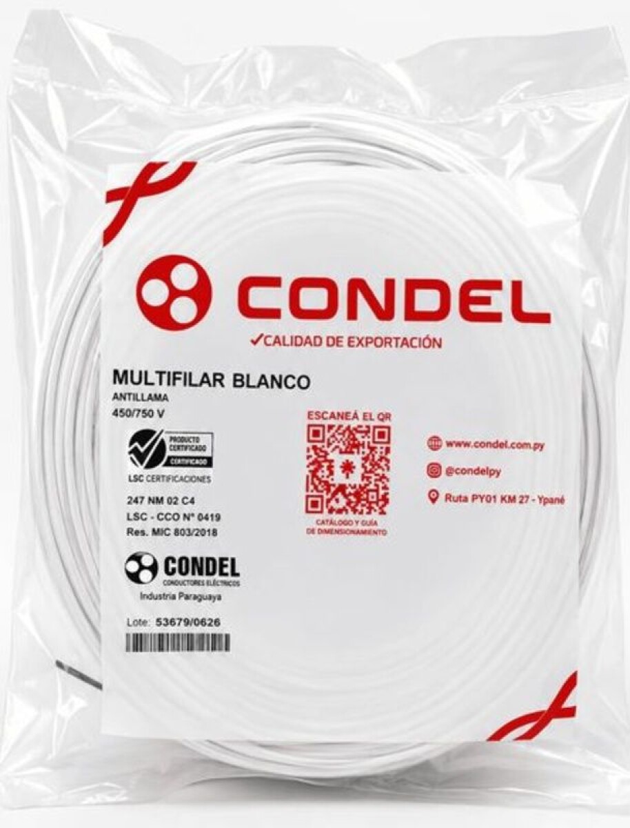 CABLE MULTIFILAR 1,50MM2 BLANCO CONDEL 