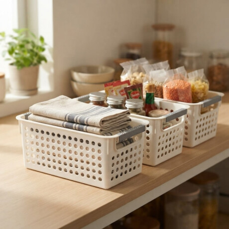 Set x3 Cesto Organizador calado con asas 29 x 13.5 x 12.5 cm BLANCO