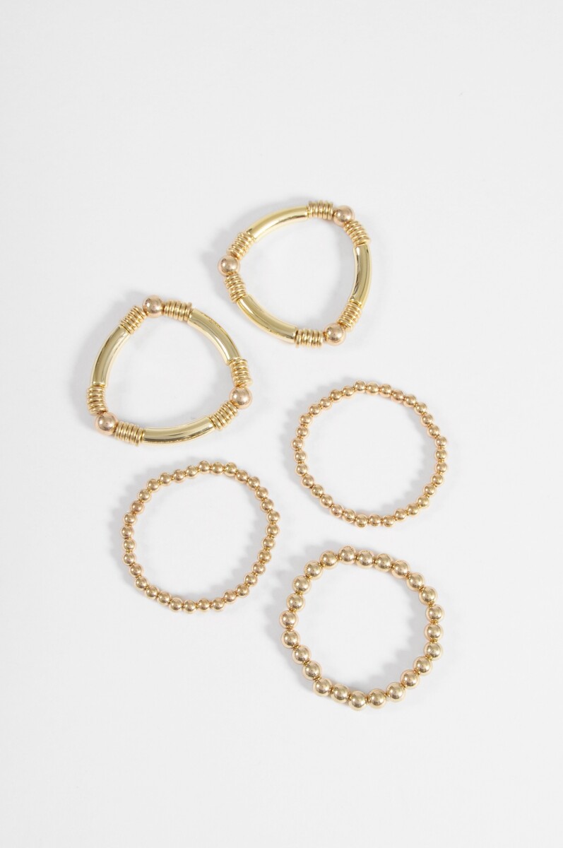Set de 5 pulseras elásticas de cuentas - dorado 