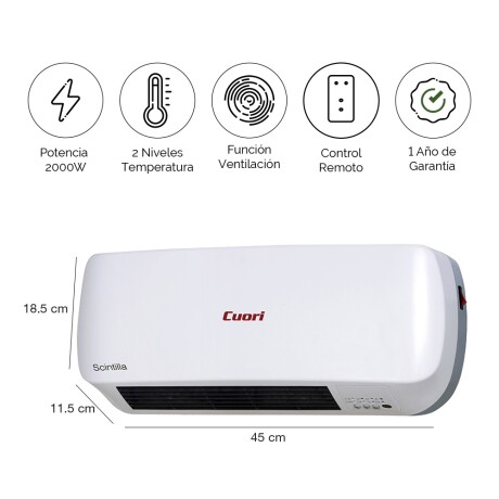 Calefactor Convector Cerámico p/ Pared 2000W Cuori Scintilla Blanco