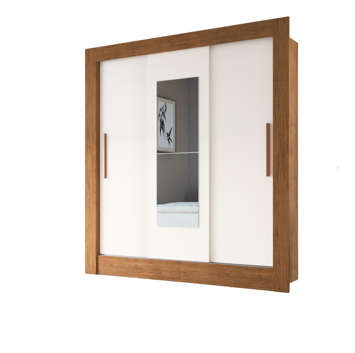 Placard Ropero 3 Puertas Corredizas Dormitorio Con Espejo - Marrón 