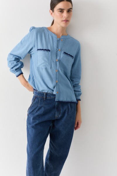 BLUSA HOCKEY DENIM CROCHET Celeste