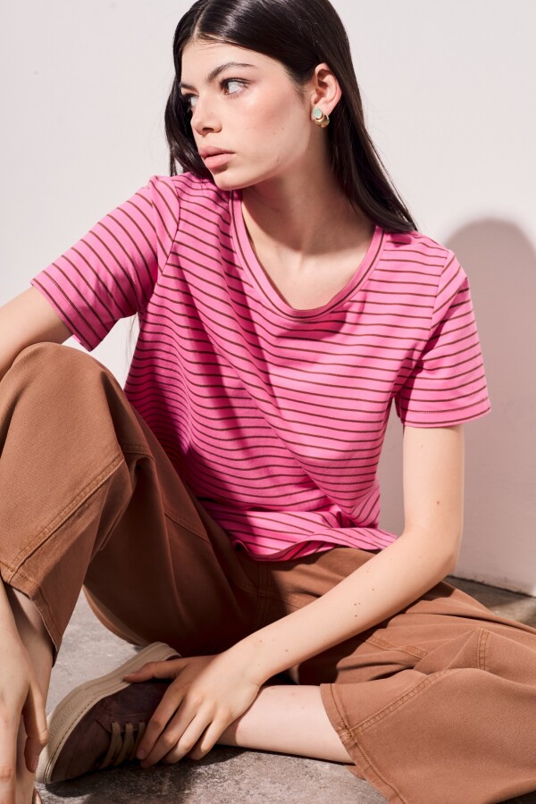 Remera Rayada Rosa