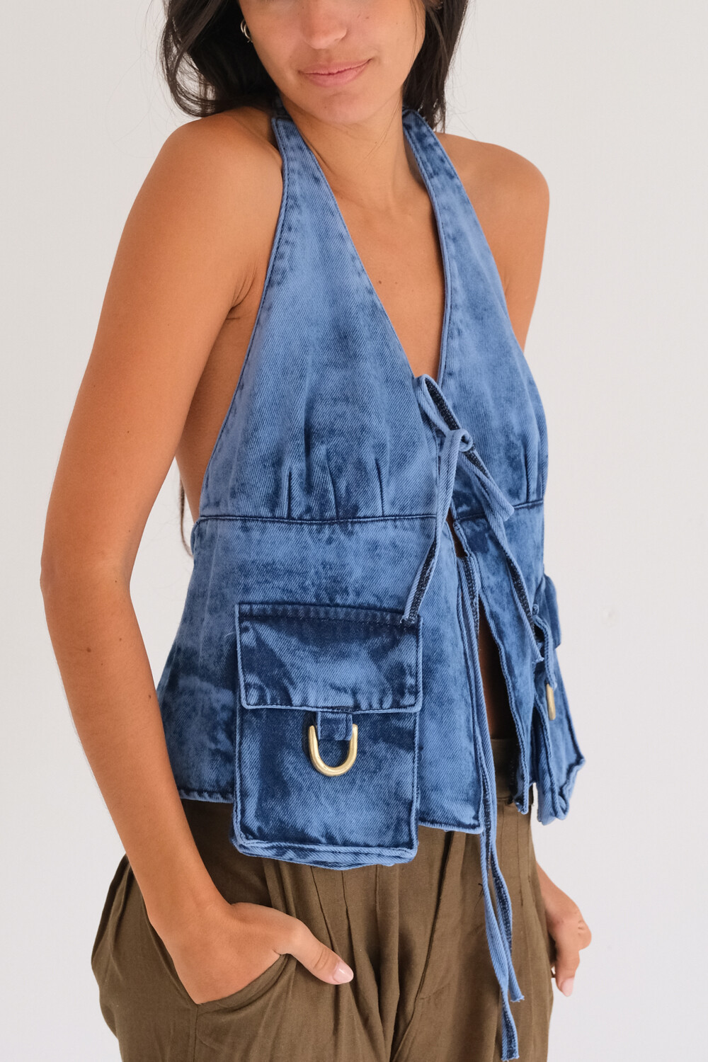 Smoky Pocket Vest Celeste
