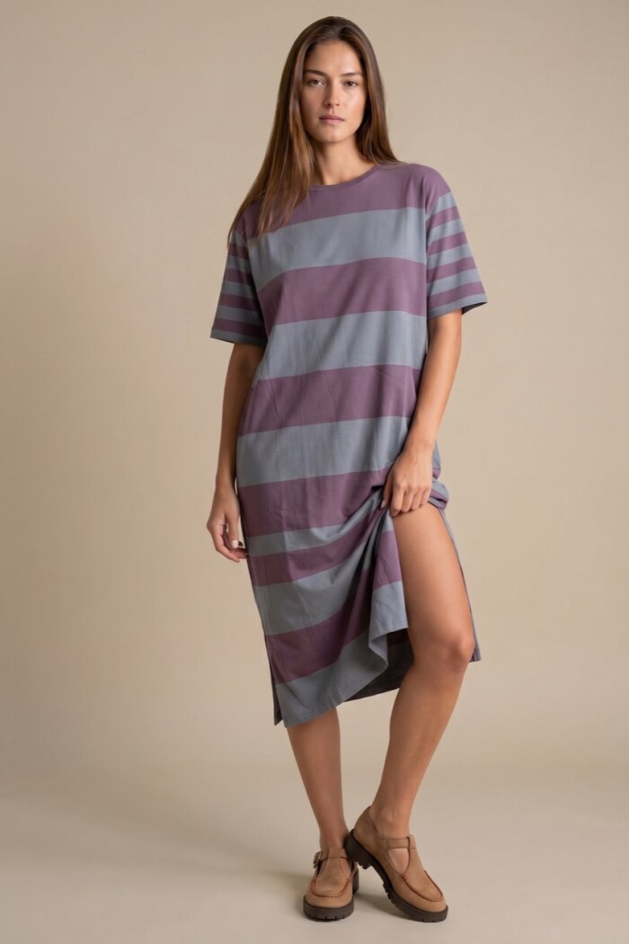 Vestido Tejido A Rayas Lavanda