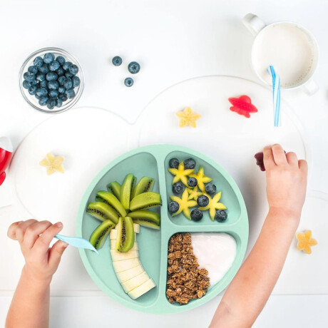 Set de alimentación plato más cubiertos para bebé Azul