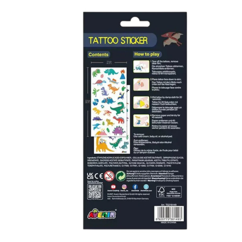 Tattoo Stickers Infantiles 50 Pzs Dinosaurio