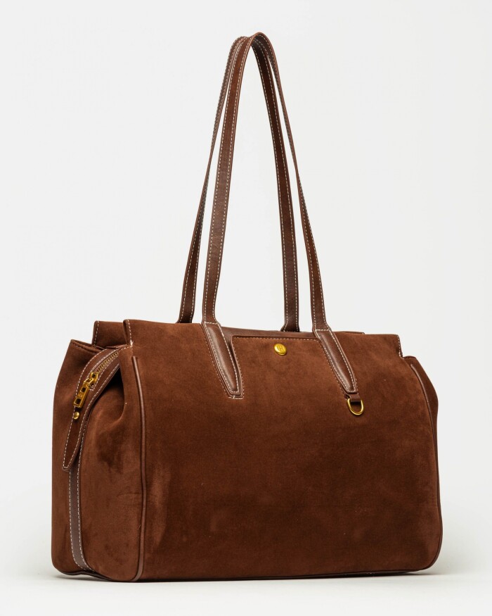 Bolso Paddock en efecto gamuza Tabaco
