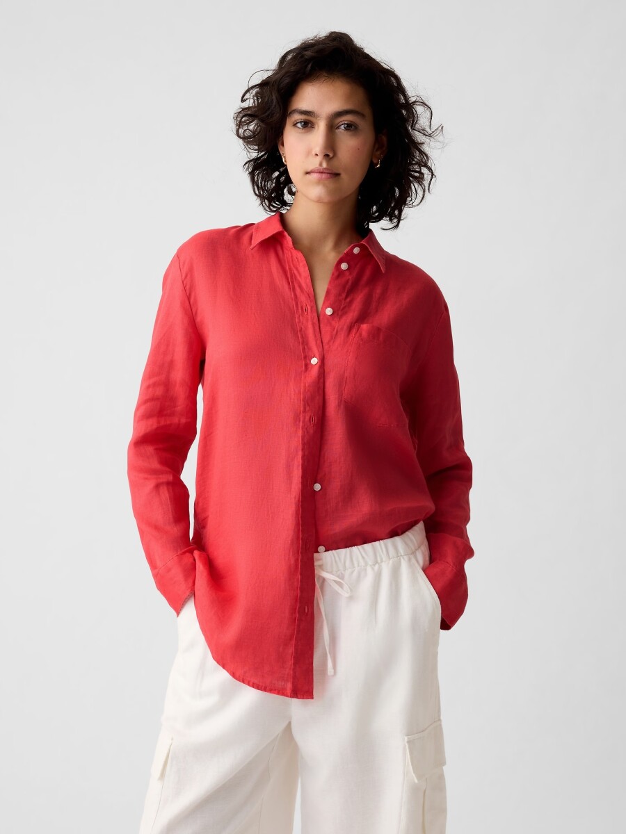 Camisa Boyfriend De Lino Mujer - Spring Coral 