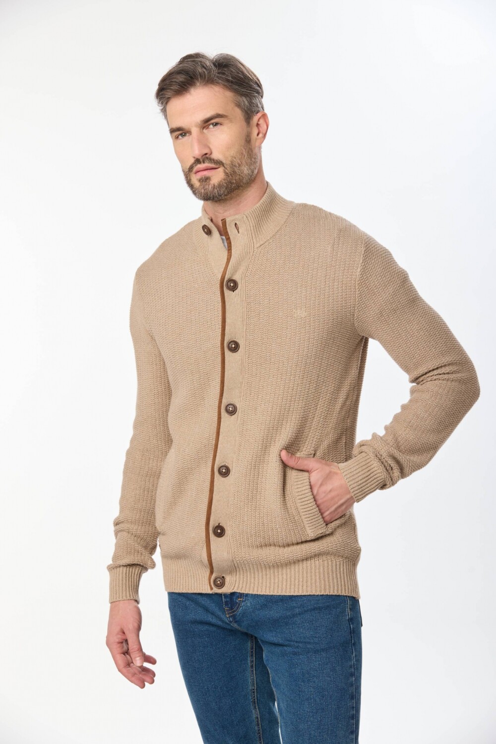 CARDIGAN GRUESO TEJIDO Beige