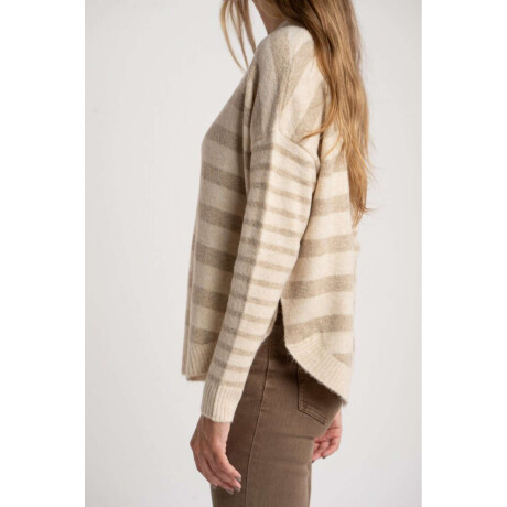 Sweater Rayado Combinado Beige Melange