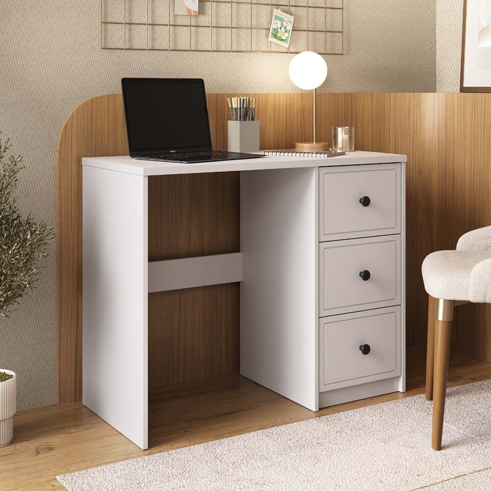 ESCRITORIO MDF BLANCO AMERICANA 3 CAJONES