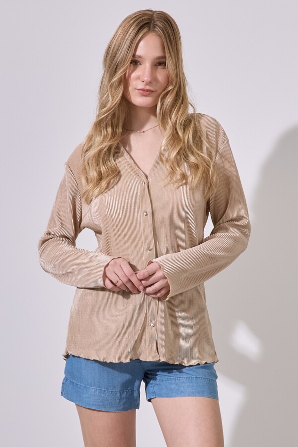 Camisa Saten Plisado BEIGE