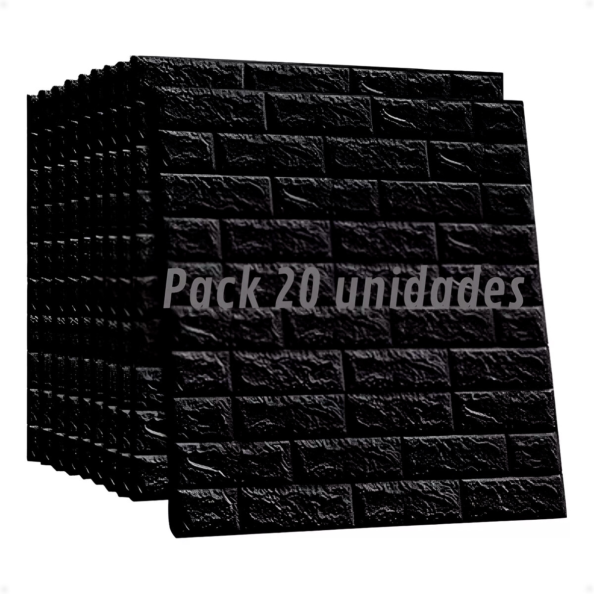Revestimiento Paneles De Pared Autoadhesivos Ladrillo - Negro X20 