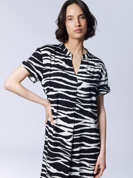 Vestido corto camisero Estampado Zebra Negro
