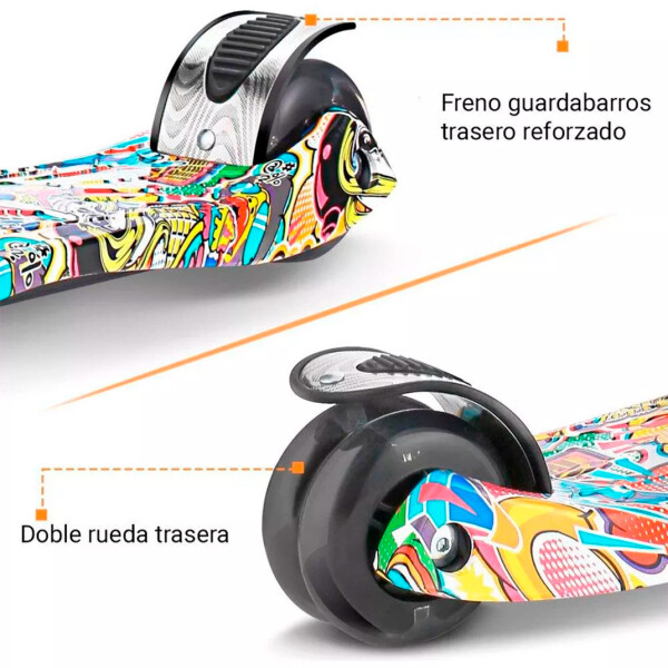 Monopatin Tripatin Scooter Luces Regulable Infantil Niños Variante Diseño Calavera