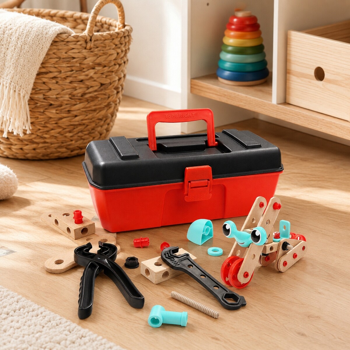 Set Caja Herramientas Construcción Infantil Madera 30cm - Rojo 1 